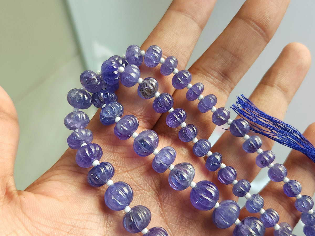 Natural Tanzanite Carved Melon Beads