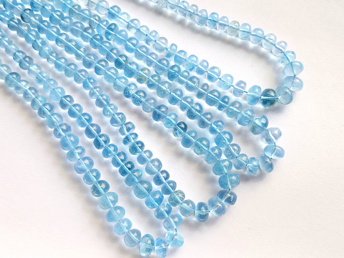Natural Blue Topaz Smooth Rondelle Beads