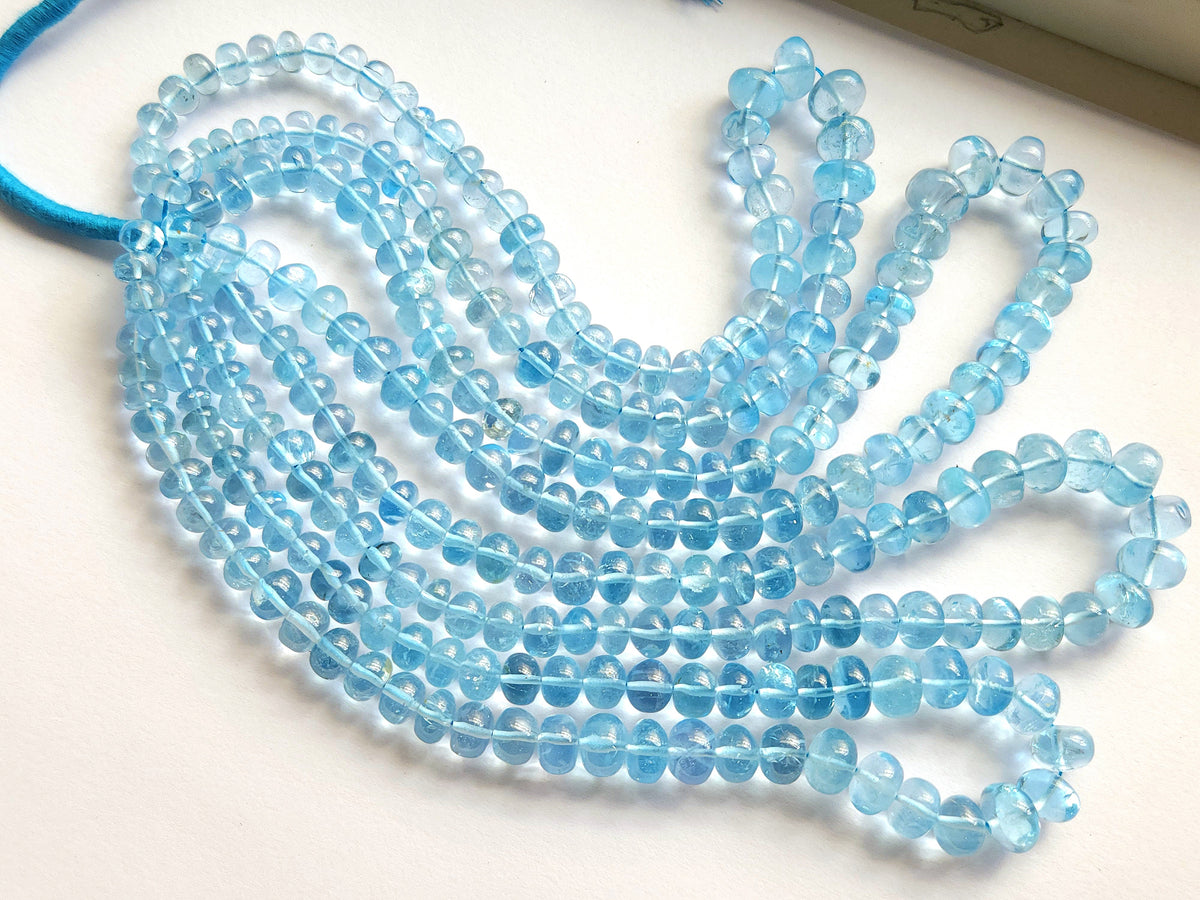 Natural Blue Topaz Smooth Rondelle Beads
