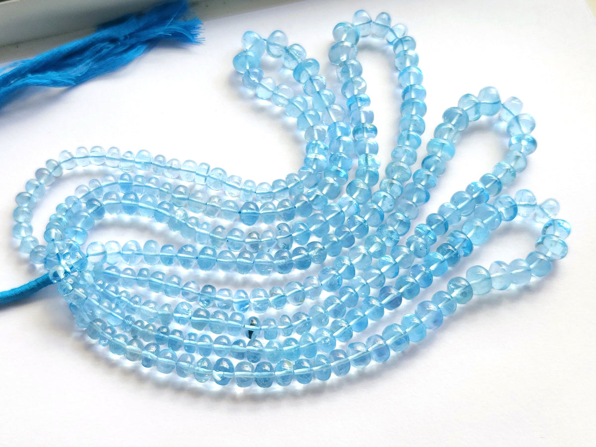 Natural Blue Topaz Smooth Rondelle Beads