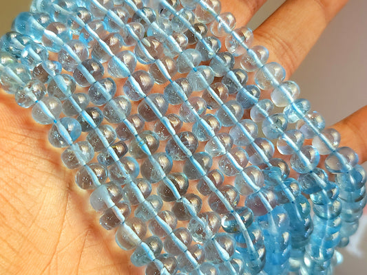 Natural Blue Topaz Smooth Rondelle Beads