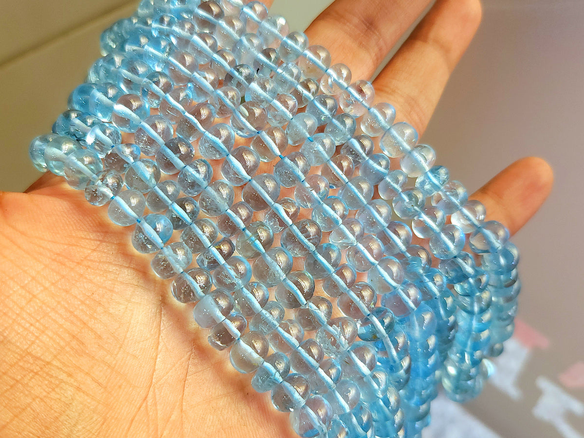 Natural Blue Topaz Smooth Rondelle Beads