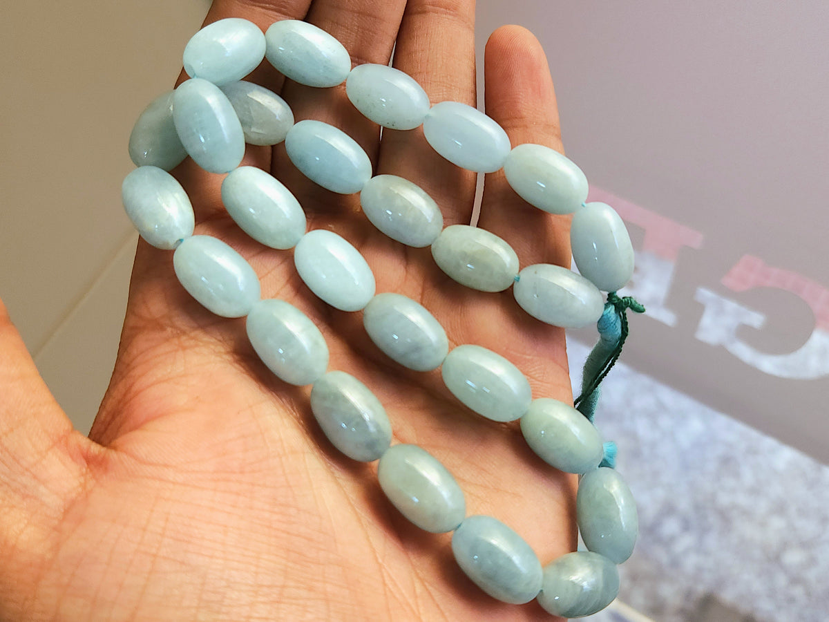 Natural Milky Aquamarine Smooth Oval Beads