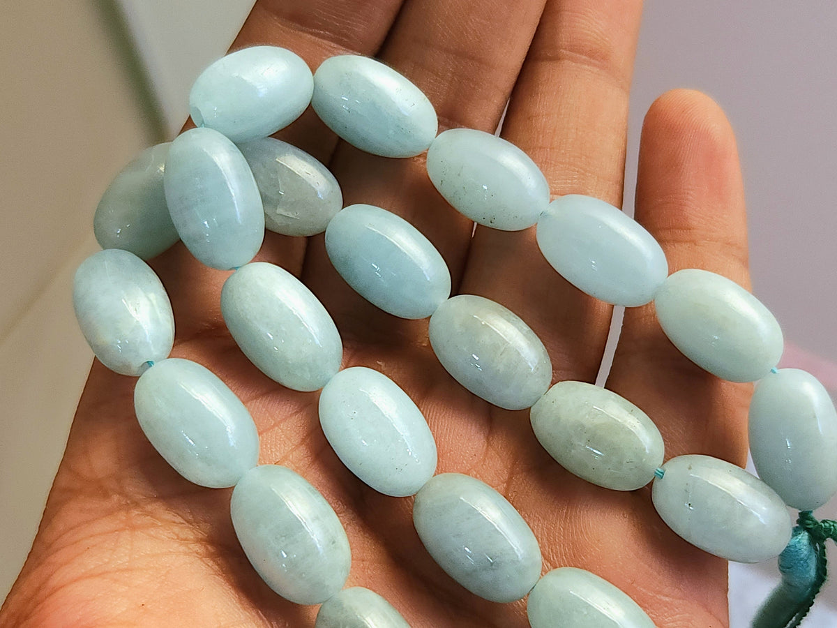 Natural Milky Aquamarine Smooth Oval Beads