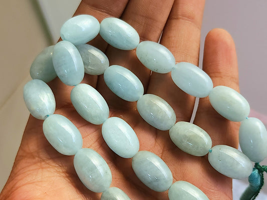 Natural Milky Aquamarine Smooth Oval Beads
