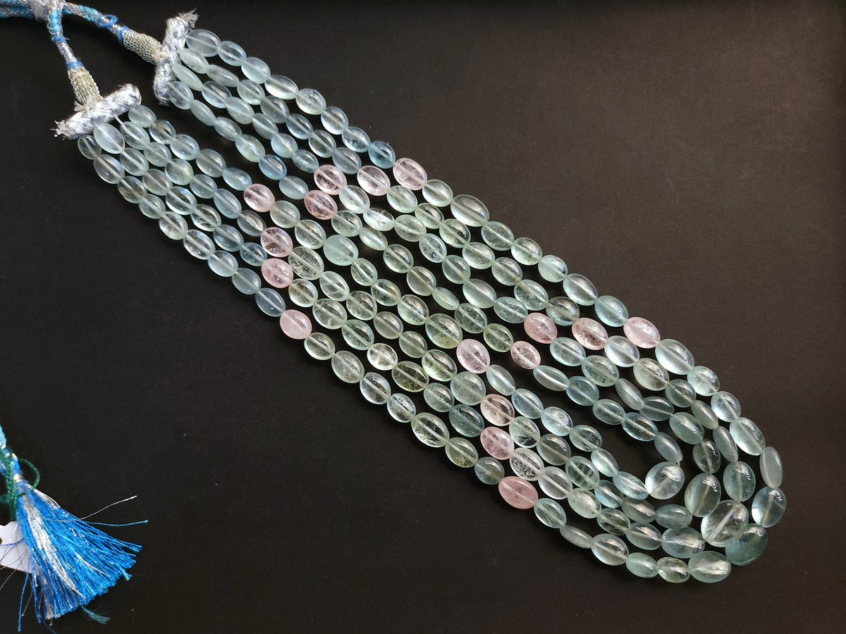 Natural Multi Aquamarine Smooth Oval Beads