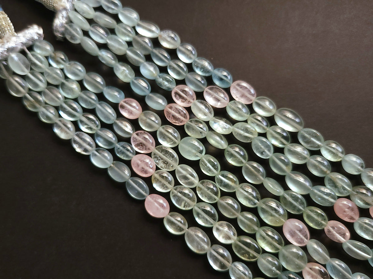 Natural Multi Aquamarine Smooth Oval Beads
