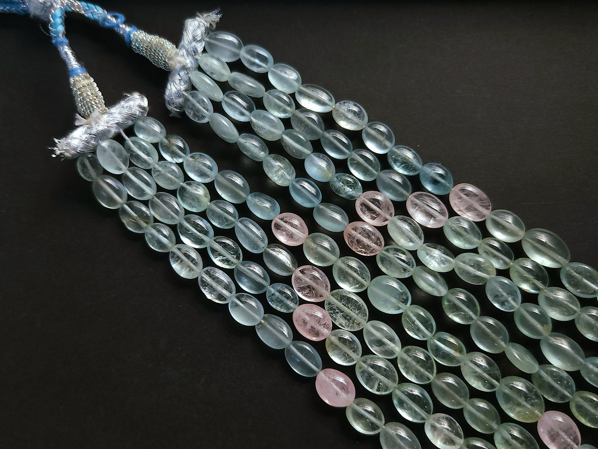 Natural Multi Aquamarine Smooth Oval Beads