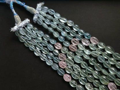 Natural Multi Aquamarine Smooth Oval Beads