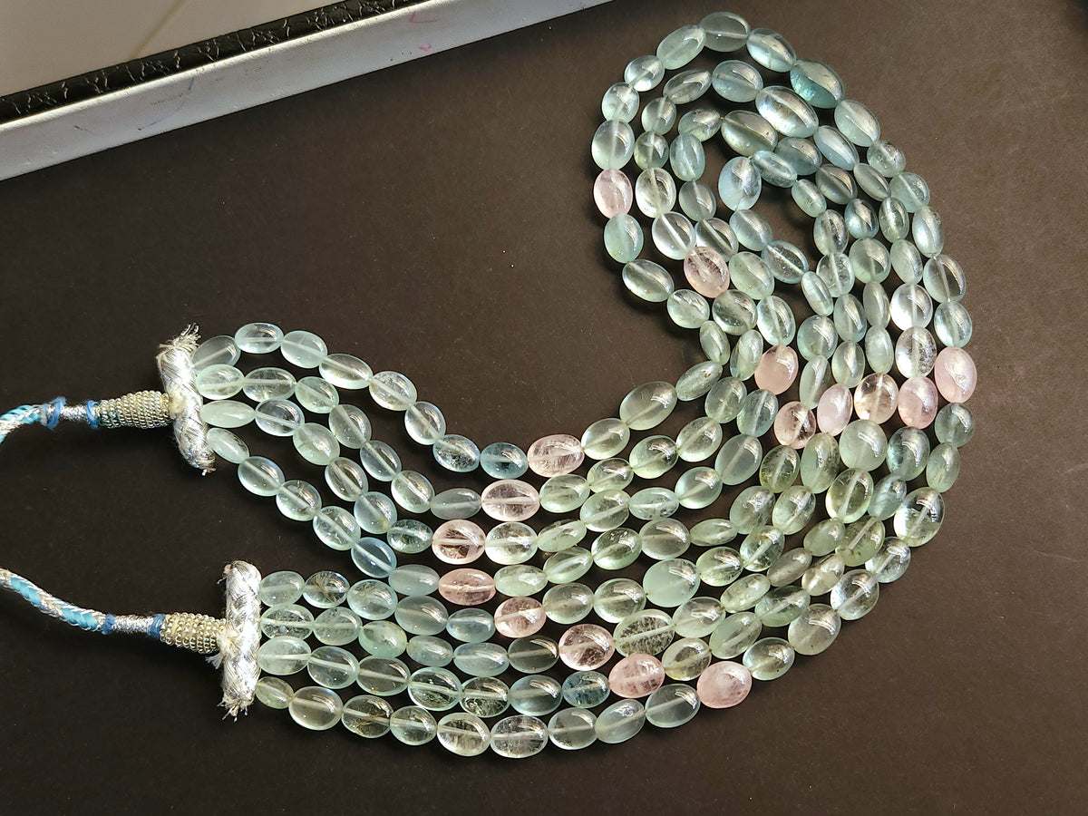 Natural Multi Aquamarine Smooth Oval Beads