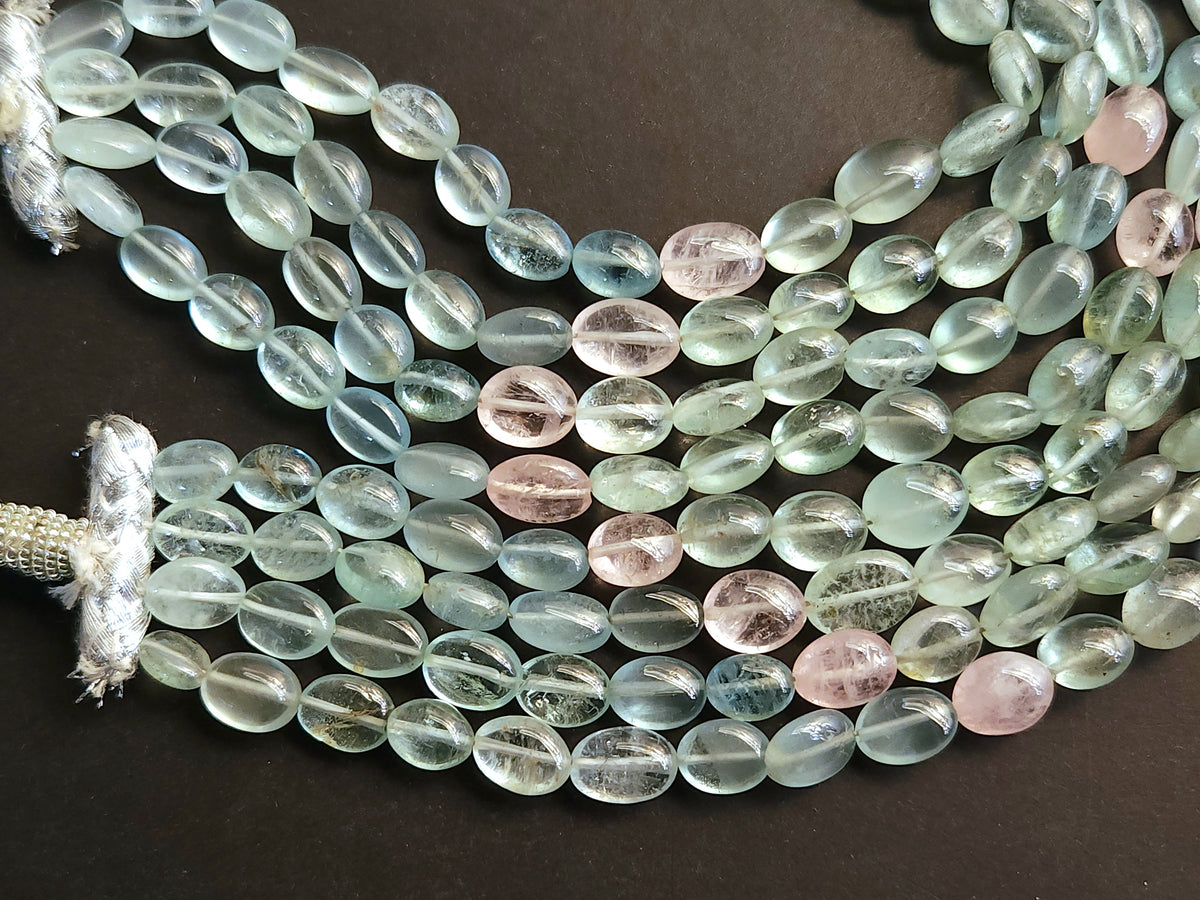 Natural Multi Aquamarine Smooth Oval Beads