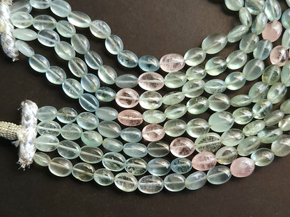 Natural Multi Aquamarine Smooth Oval Beads