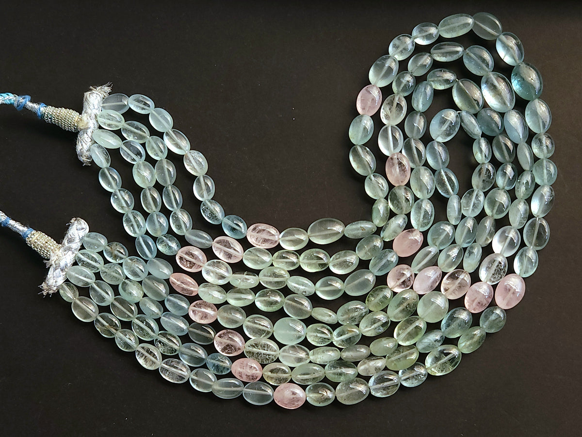 Natural Multi Aquamarine Smooth Oval Beads