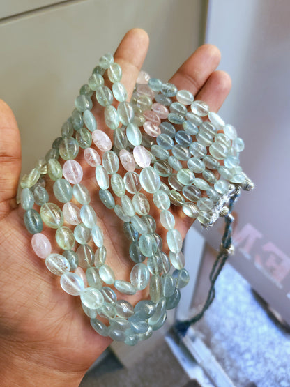 Natural Multi Aquamarine Smooth Oval Beads