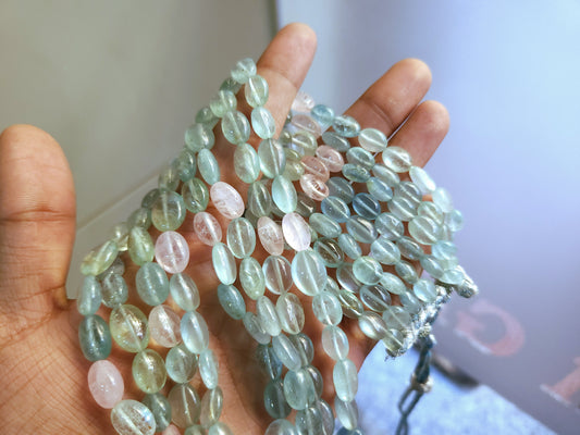 Natural Multi Aquamarine Smooth Oval Beads