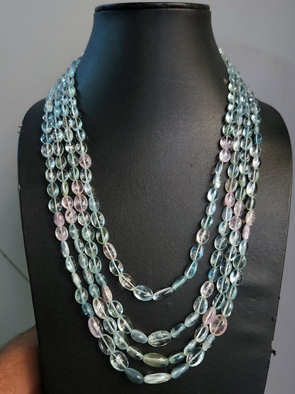 Natural Multi Aquamarine Smooth Oval Beads