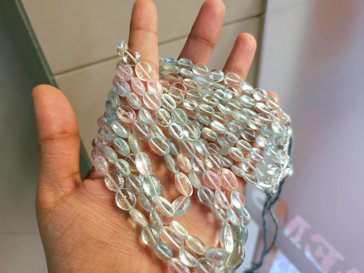 Natural Multi Aquamarine Smooth Oval Beads