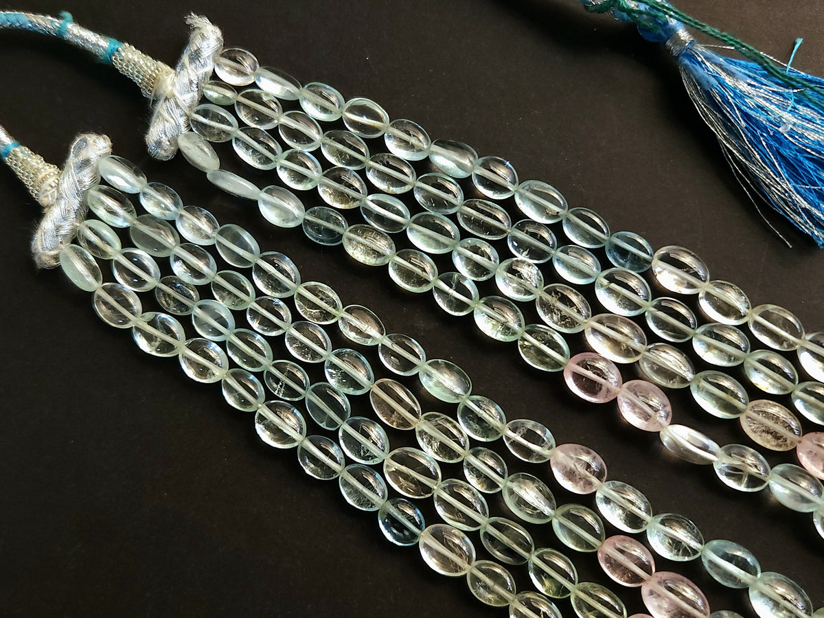 Natural Multi Aquamarine Smooth Oval Beads
