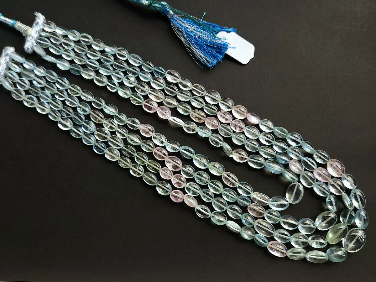 Natural Multi Aquamarine Smooth Oval Beads