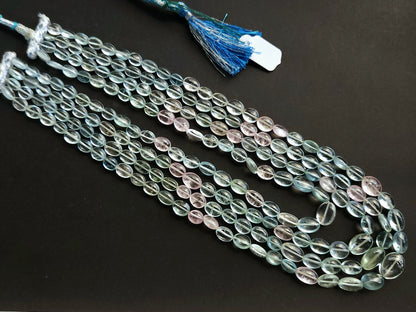 Natural Multi Aquamarine Smooth Oval Beads