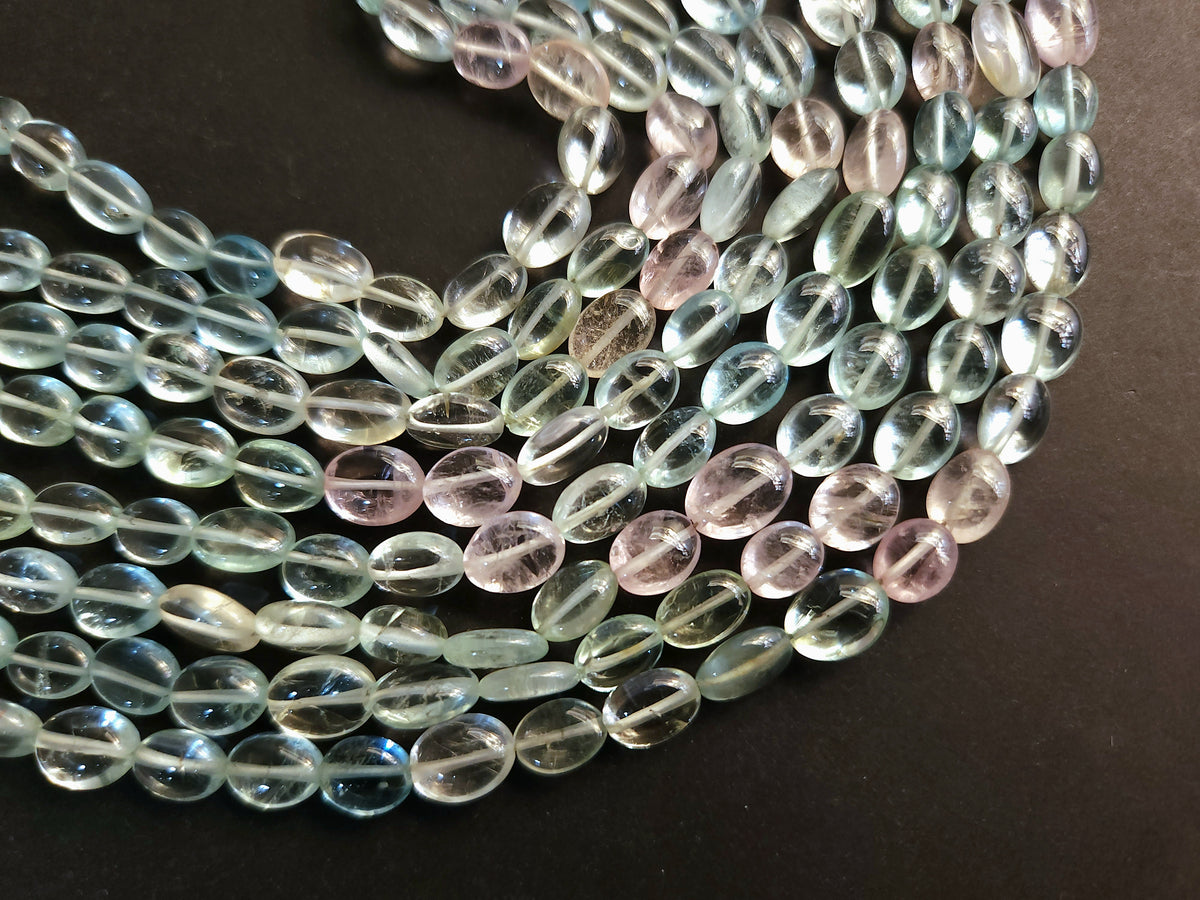 Natural Multi Aquamarine Smooth Oval Beads