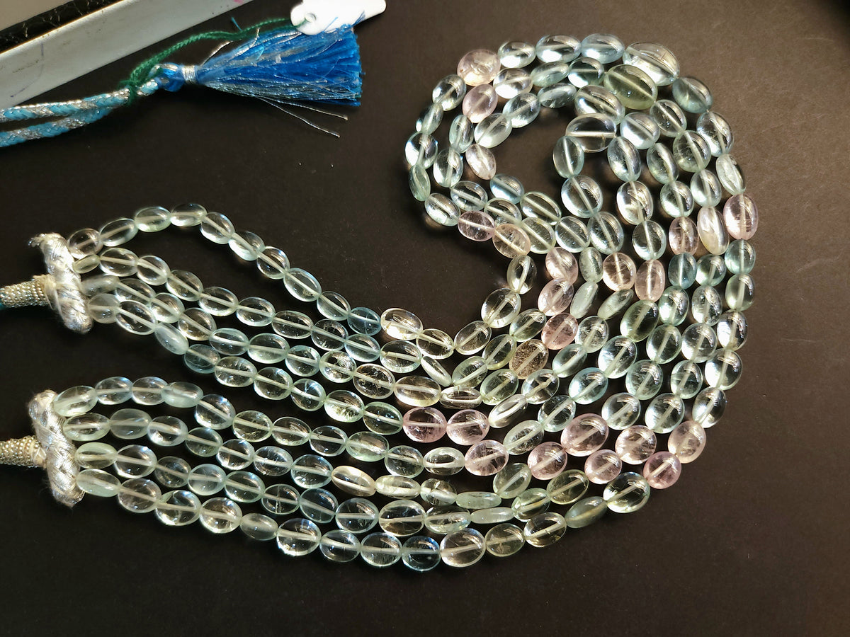 Natural Multi Aquamarine Smooth Oval Beads