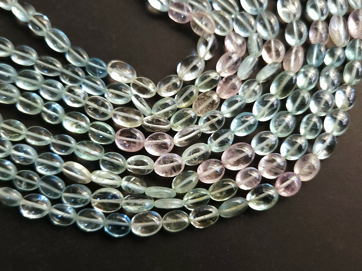 Natural Multi Aquamarine Smooth Oval Beads