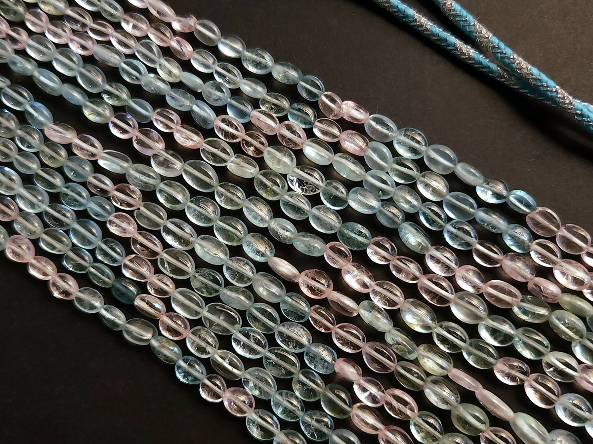 Natural Multi Aquamarine Smooth Oval Beads