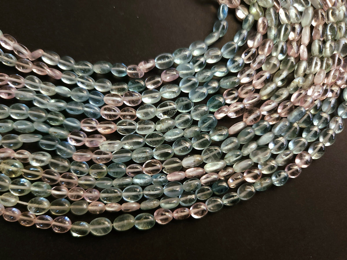 Natural Multi Aquamarine Smooth Oval Beads