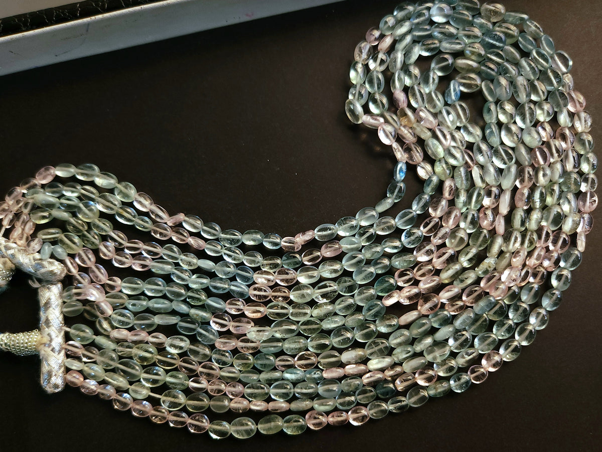 Natural Multi Aquamarine Smooth Oval Beads
