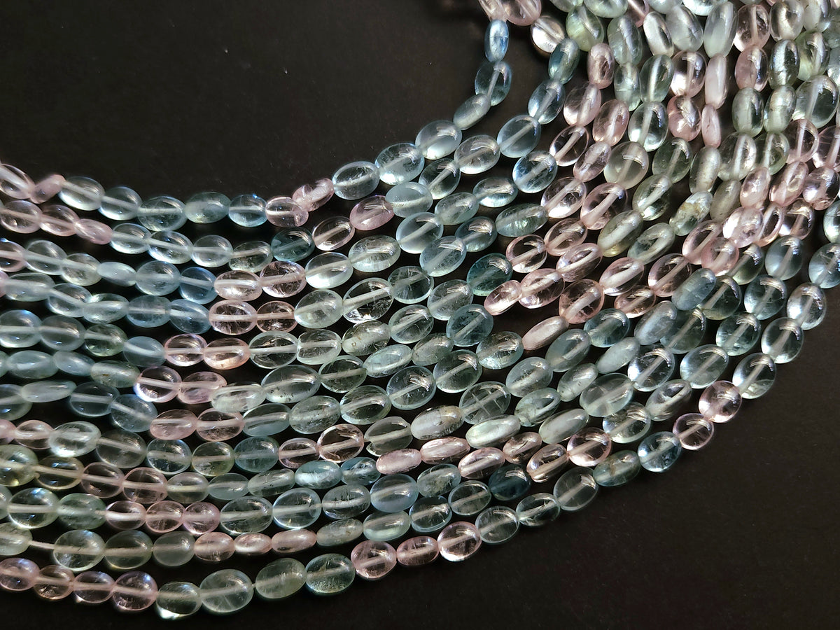 Natural Multi Aquamarine Smooth Oval Beads