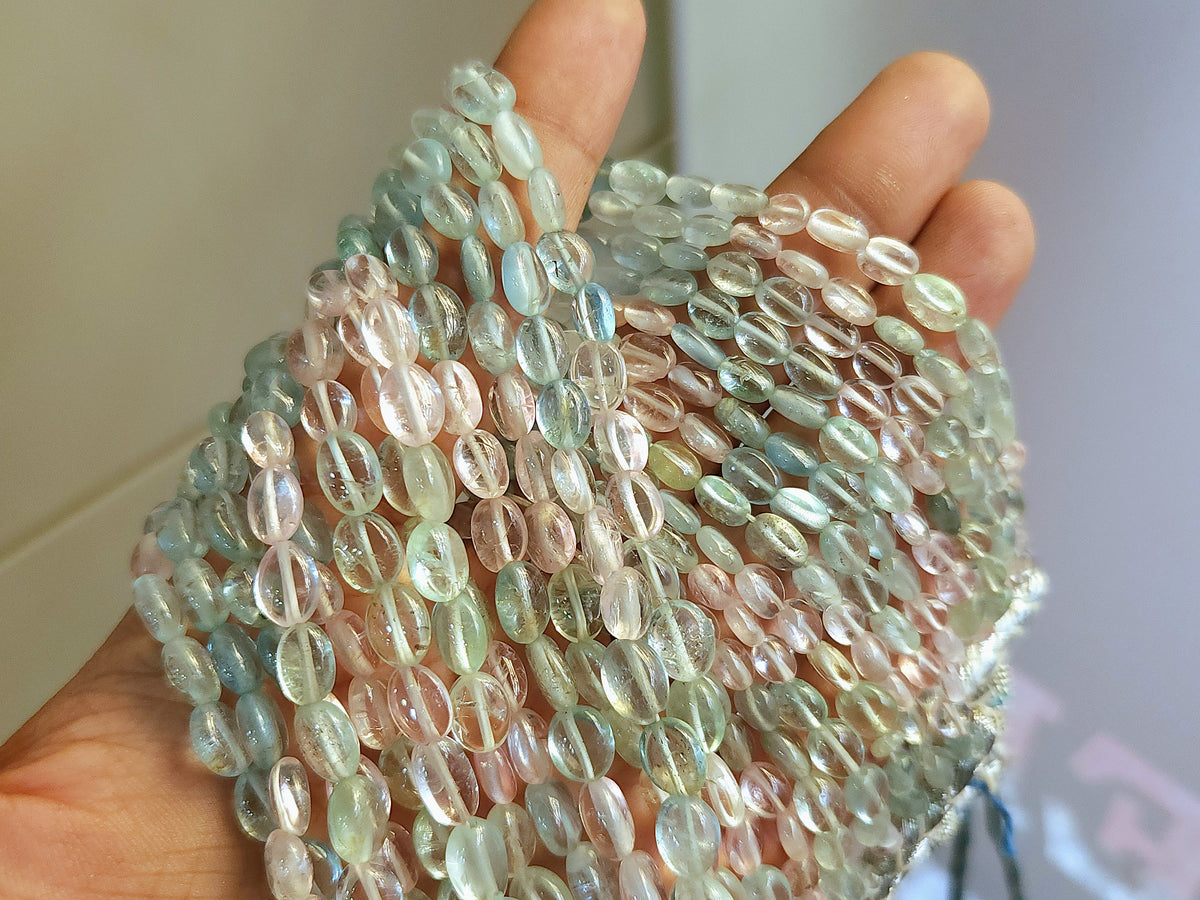 Natural Multi Aquamarine Smooth Oval Beads