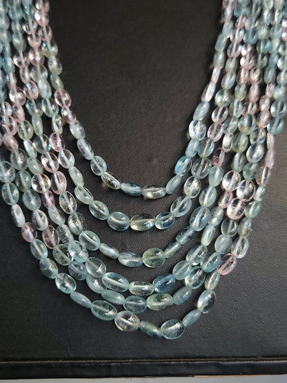 Natural Multi Aquamarine Smooth Oval Beads