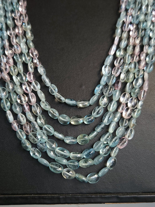 Natural Multi Aquamarine Smooth Oval Beads