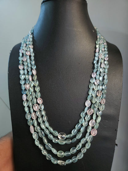 Natural Multi Aquamarine Smooth Oval Beads