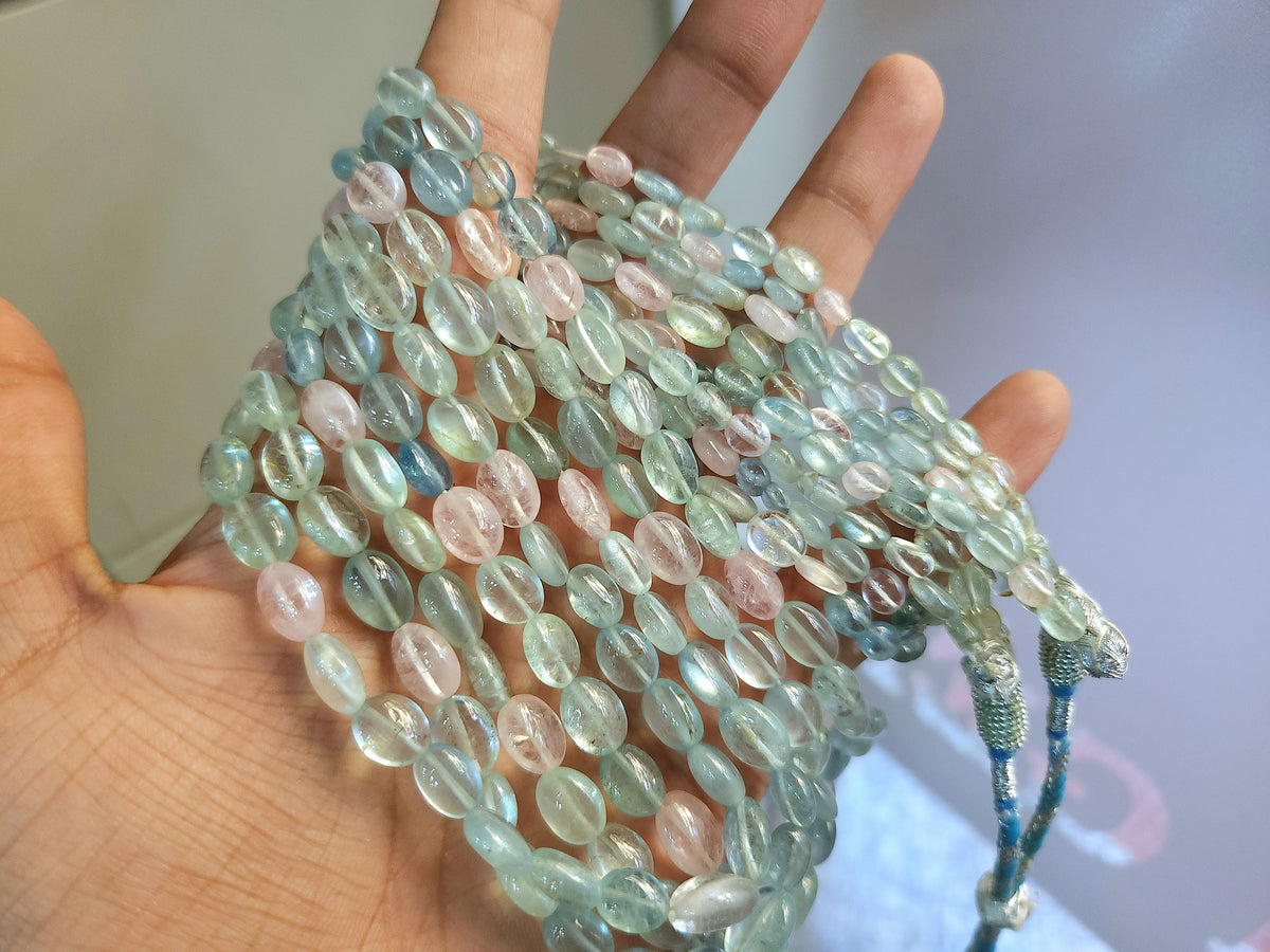 Natural Multi Aquamarine Smooth Oval Beads