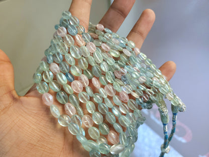 Natural Multi Aquamarine Smooth Oval Beads