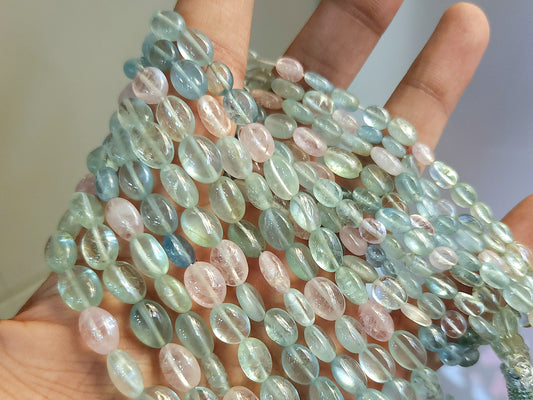 Natural Multi Aquamarine Smooth Oval Beads