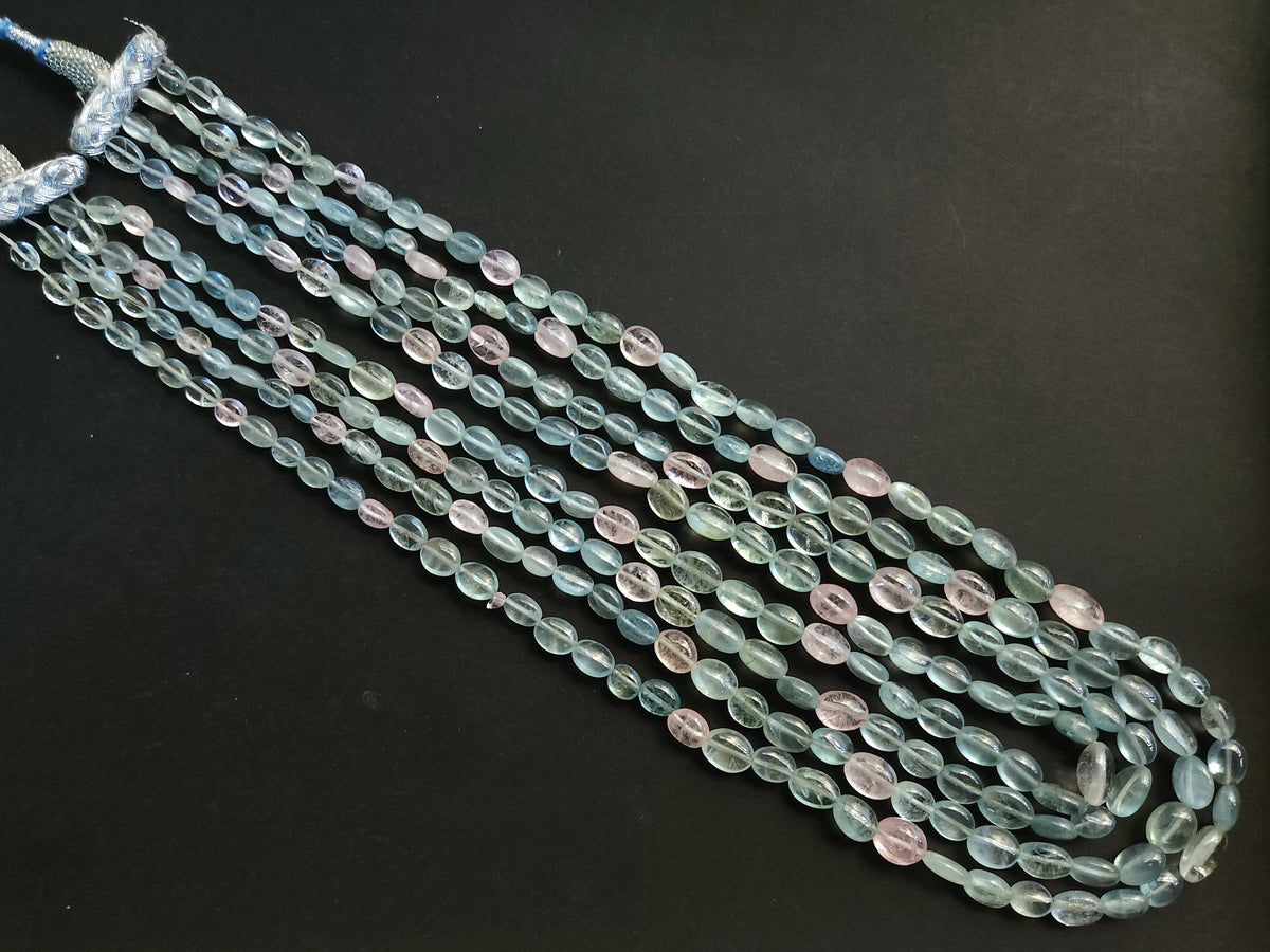 Natural Multi Aquamarine Smooth Oval Beads