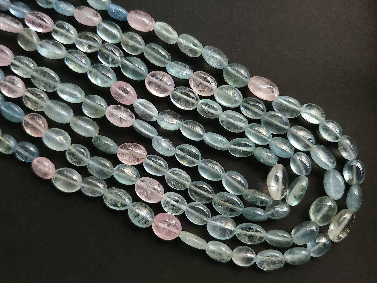 Natural Multi Aquamarine Smooth Oval Beads