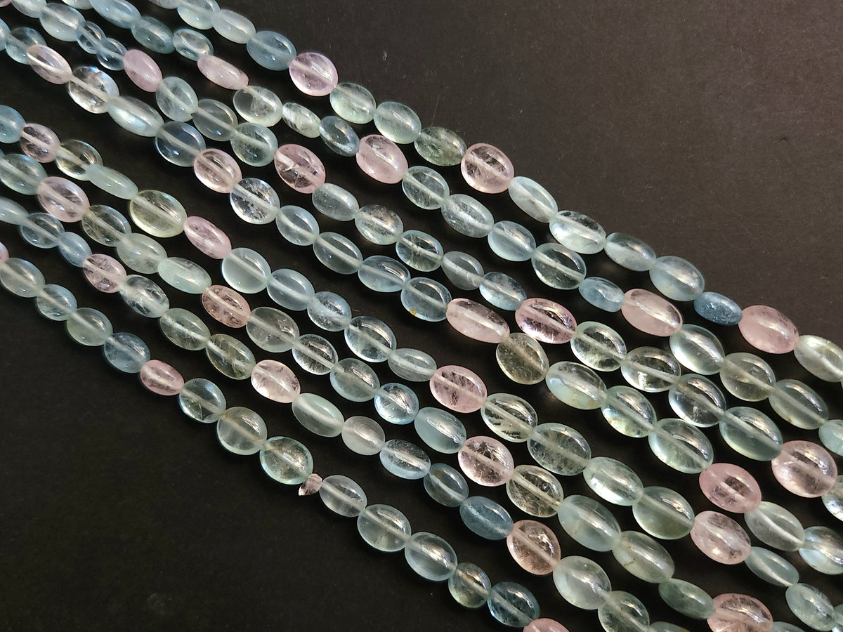 Natural Multi Aquamarine Smooth Oval Beads
