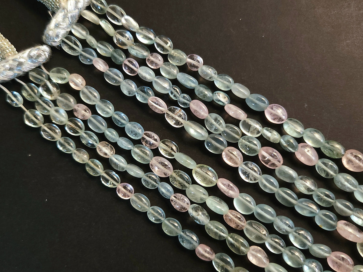Natural Multi Aquamarine Smooth Oval Beads