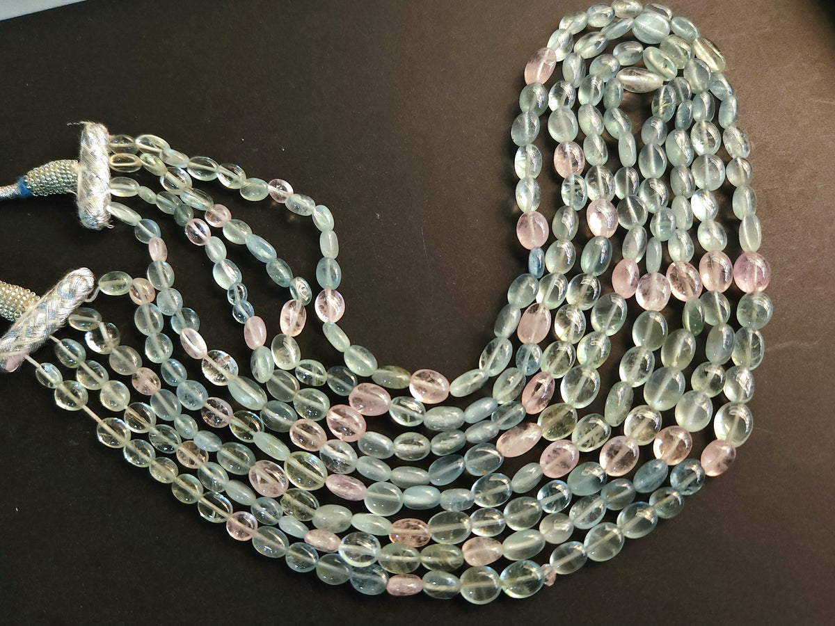 Natural Multi Aquamarine Smooth Oval Beads