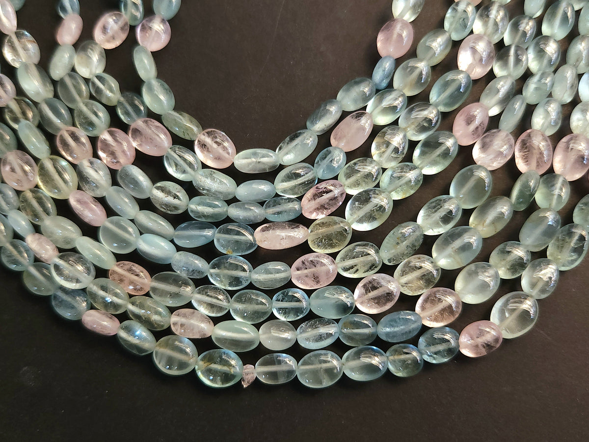 Natural Multi Aquamarine Smooth Oval Beads