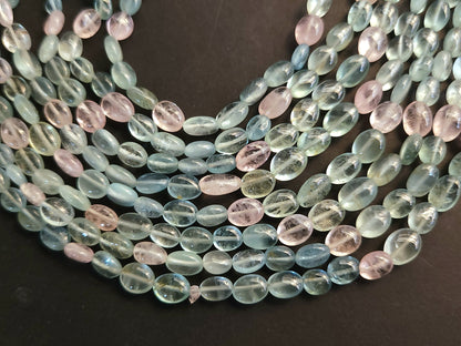 Natural Multi Aquamarine Smooth Oval Beads