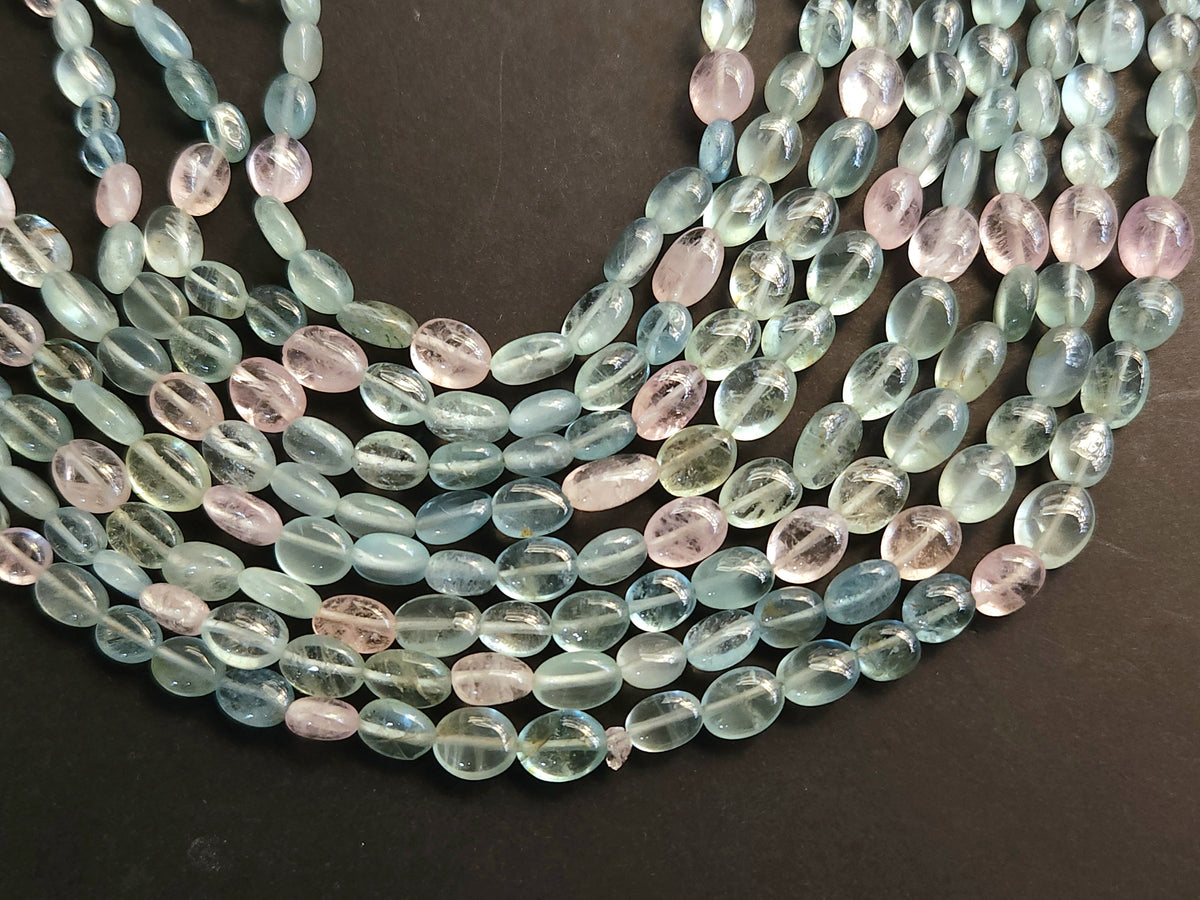 Natural Multi Aquamarine Smooth Oval Beads