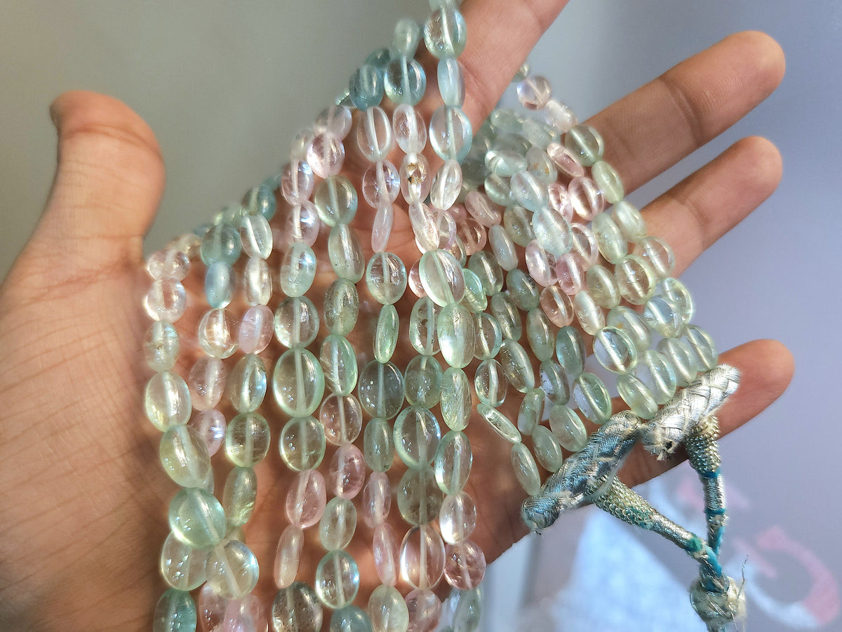 Natural Multi Aquamarine Smooth Oval Beads