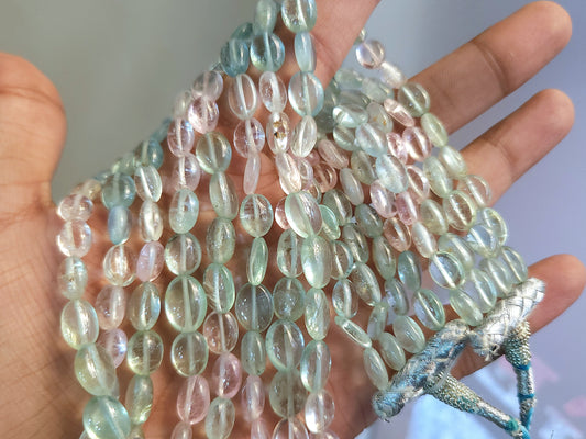 Natural Multi Aquamarine Smooth Oval Beads