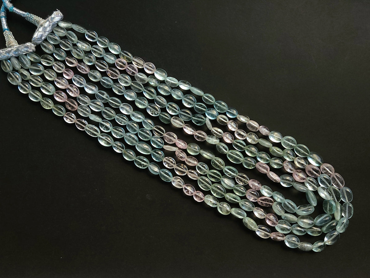 Natural Multi Aquamarine Smooth Oval Beads