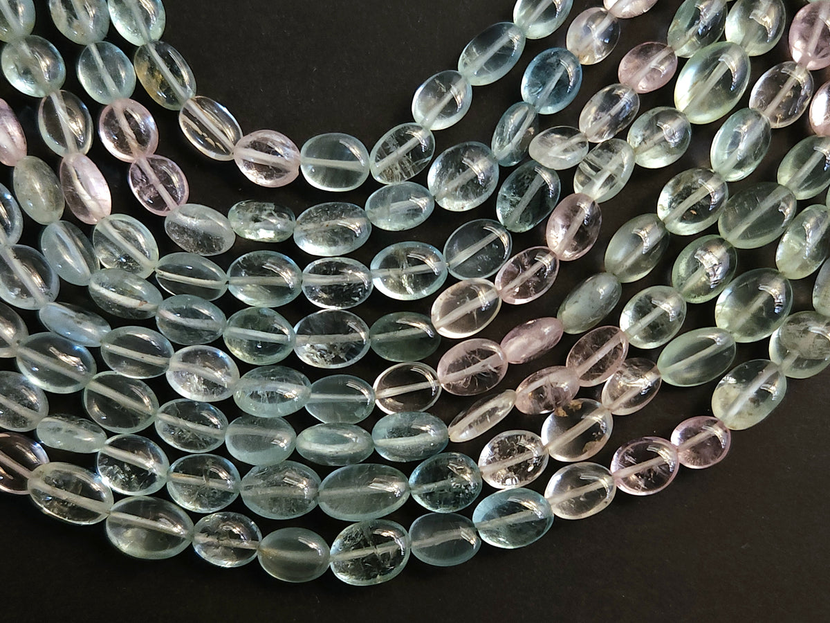 Natural Multi Aquamarine Smooth Oval Beads